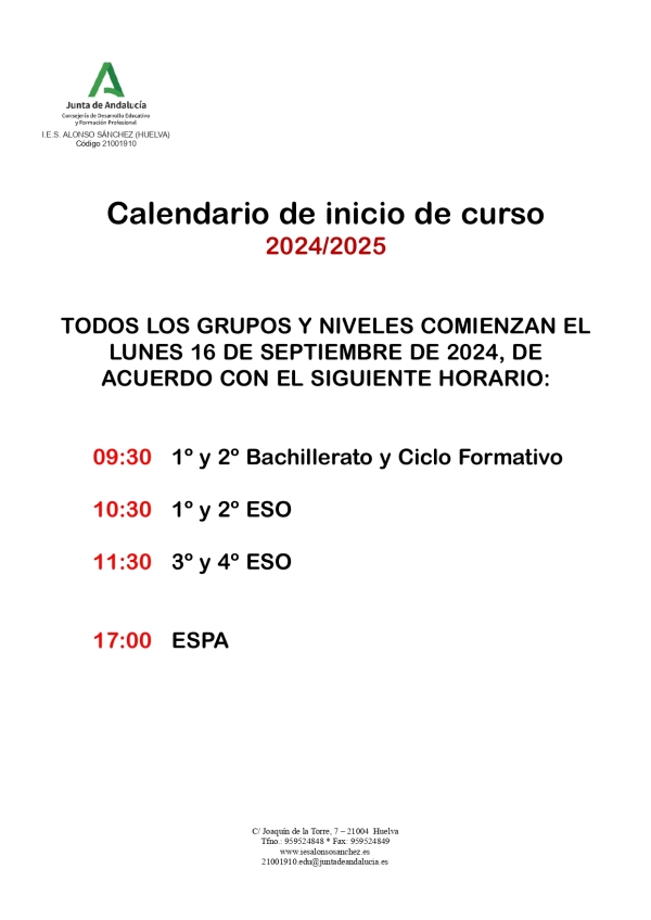 Inicio del Curso 2024/25