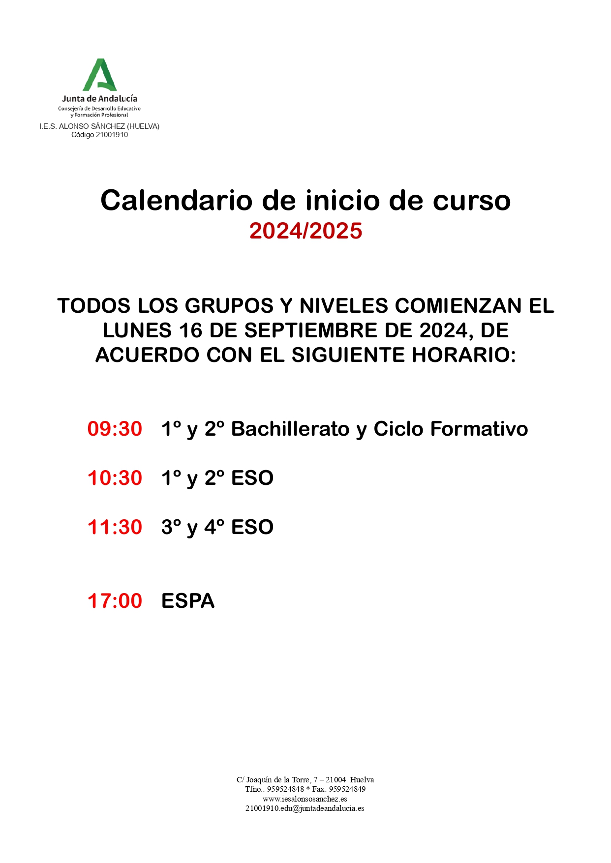 Inicio del Curso 2024/25